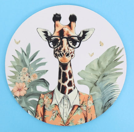 TwoAcreTees.com Penelope The Intellectual Giraffe Round Mouse Pad