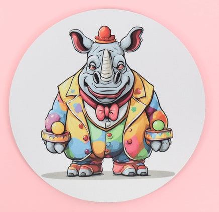 TwoAcreTees.com Winston The Scary Clown Rhino Round Mouse Pad