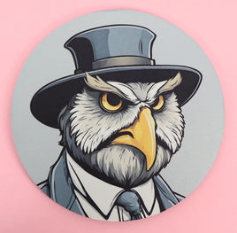 TwoAcreTees.com Abner The Stern Owl Round Mouse Pad