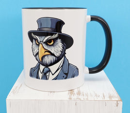 TwoAcreTees.com Abner The Stern Owl Black Handle Mug 