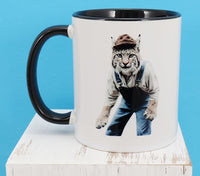 Albert The Bobcat In Overalls Black Handle Mug