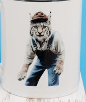 Albert The Bobcat In Overalls Black Handle Mug