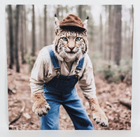 TwoAcreTees.com Albert The Bobcat In Overalls Textured Print