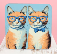 TwoAcreTees.com Alfie And Ralphie The Orange Cat Twins Square Coaster