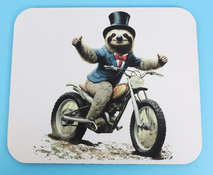 TwoAcreTees.com Alfred The Sloth On A Motorcycle Mouse Pad