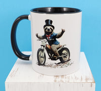 Alfred The Sloth On A Motorcycle Black Handle Mug