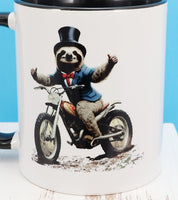 Alfred The Sloth On A Motorcycle Black Handle Mug