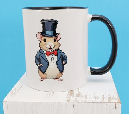 TwoAcreTees.com Angus The Spruced Up Hamster Black Handle Mug