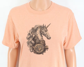 TwoAcreTees.com Astrid The Steampunk Unicorn Peach Cobbler T-Shirt