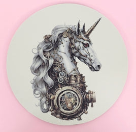 Astrid The Steampunk Unicorn Round Mouse Pad