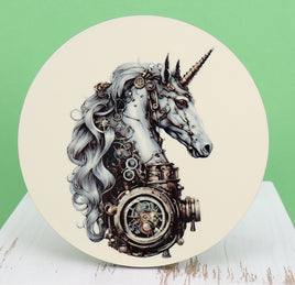 TwoAcreTees.com Astrid The Steampunk Unicorn Round Coaster