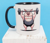 Augustus The Weightlifting Pig Black Handle Mug