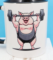 Augustus The Weightlifting Pig Black Handle Mug