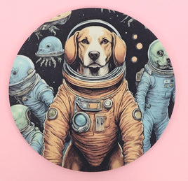 TwoAcreTees.com Baxter The Astronaut Dog Round Mouse Pad