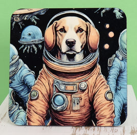 TwoAcreTees.com Baxter The Astronaut Dog Square Coaster