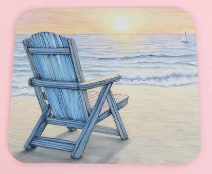 TwoAcreTees.com Beach Chair Beside The Ocean Mouse Pad