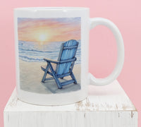 TwoAcreTees.com Beach Chair Beside The Ocean White Mug