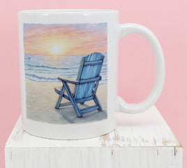 TwoAcreTees.com Beach Chair Beside The Ocean White Mug