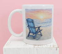 Beach Chair Beside The Ocean White Mug