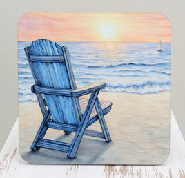 Beach Chair Beside The Ocean Square Coaster