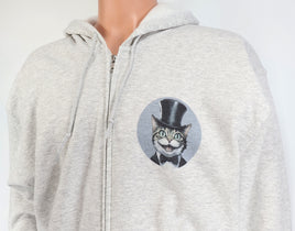 TwoAcreTees.com Benedict The Happy Cat Ash Gray Zipper Hoodie