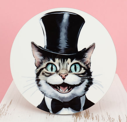 TwoAcreTees.com Benedict The Happy Cat Round Coaster