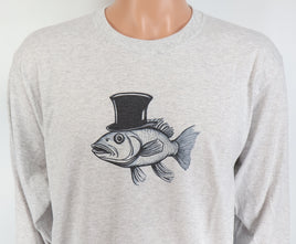 TwoAcreTees.com Bernard The Spruced Up Fish Ash Gray Long Sleeve Shirt