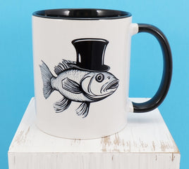 TwoAcreTees.com Bernard The Spruced Up Fish Black Handle Mug