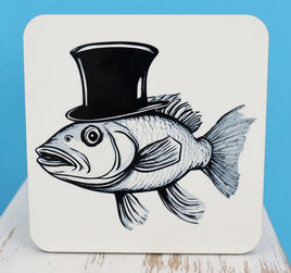 TwoAcreTees.com Bernard The Spruced Up Fish Square Coaster