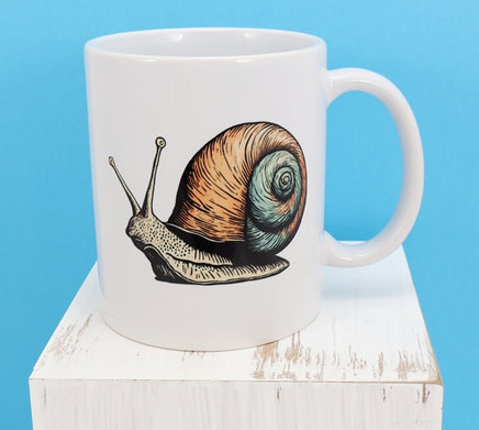 TwoAcreTees.com Snail With Blue & Brown Shell White Mug