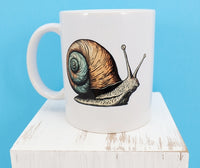 Snail With Blue & Brown Shell White Mug