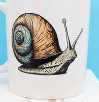 Snail With Blue & Brown Shell White Mug