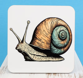 TwoAcreTees.com Snail With Blue & Brown Shell Square Coaster