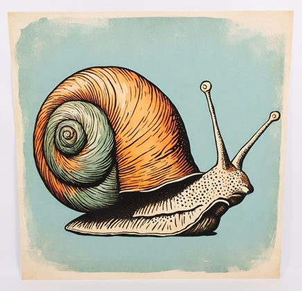 TwoAcreTees.com Snail With Blue & Brown Shell Textured Print