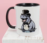 Bruce The Happy Hippo Black Handle Mug