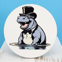 TwoAcreTees.com Bruce The Happy Hippo Round Coaster