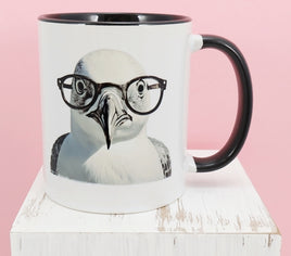 TwoAcreTees.com Burt The Brainy Seagull Black Handle Mug