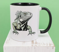 TwoAcreTees.com Butch The Huge Iguana Black Handle Mug