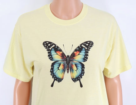 TwoAcreTees.com Beautiful Colorful Butterfly Pastel Lemon T-Shirt