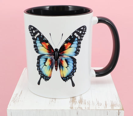 TwoAcreTees.com Beautiful Colorful Butterfly Black Handle Mug