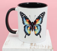 Beautiful Colorful Butterfly Black Handle Mug