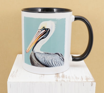 TwoAcreTees.com Chompers The Magnificent Pelican Black Handle Mug