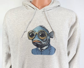 TwoAcreTees.com Clarence The Kooky Fish Man Ash Gray Pullover Hoodie