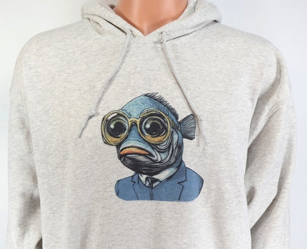 TwoAcreTees.com Clarence The Kooky Fish Man Ash Gray Pullover Hoodie