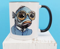 TwoAcreTees.com Clarence The Kooky Fish Man Black Handle Mug