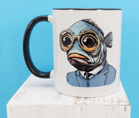 Clarence The Kooky Fish Man Black Handle Mug