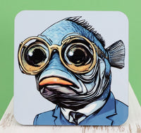 TwoAcreTees.com Clarence The Kooky Fish Man Square Coaster