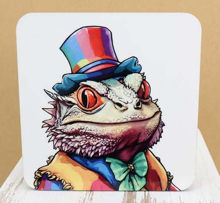 TwoAcreTees.com Cletus The Clown Bearded Dragon Square Coaster