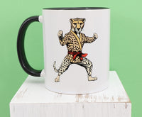 Clive The Karate Cheetah Black Handle Mug