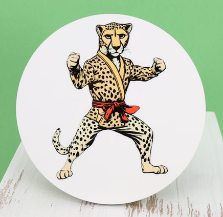 TwoAcreTees.com Clive The Karate Cheetah Round Coaster